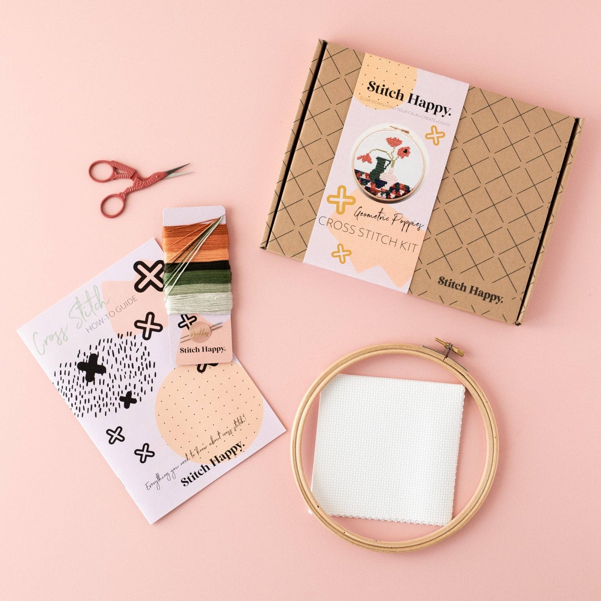 Cross Stitch Kit - Geometric Poppies