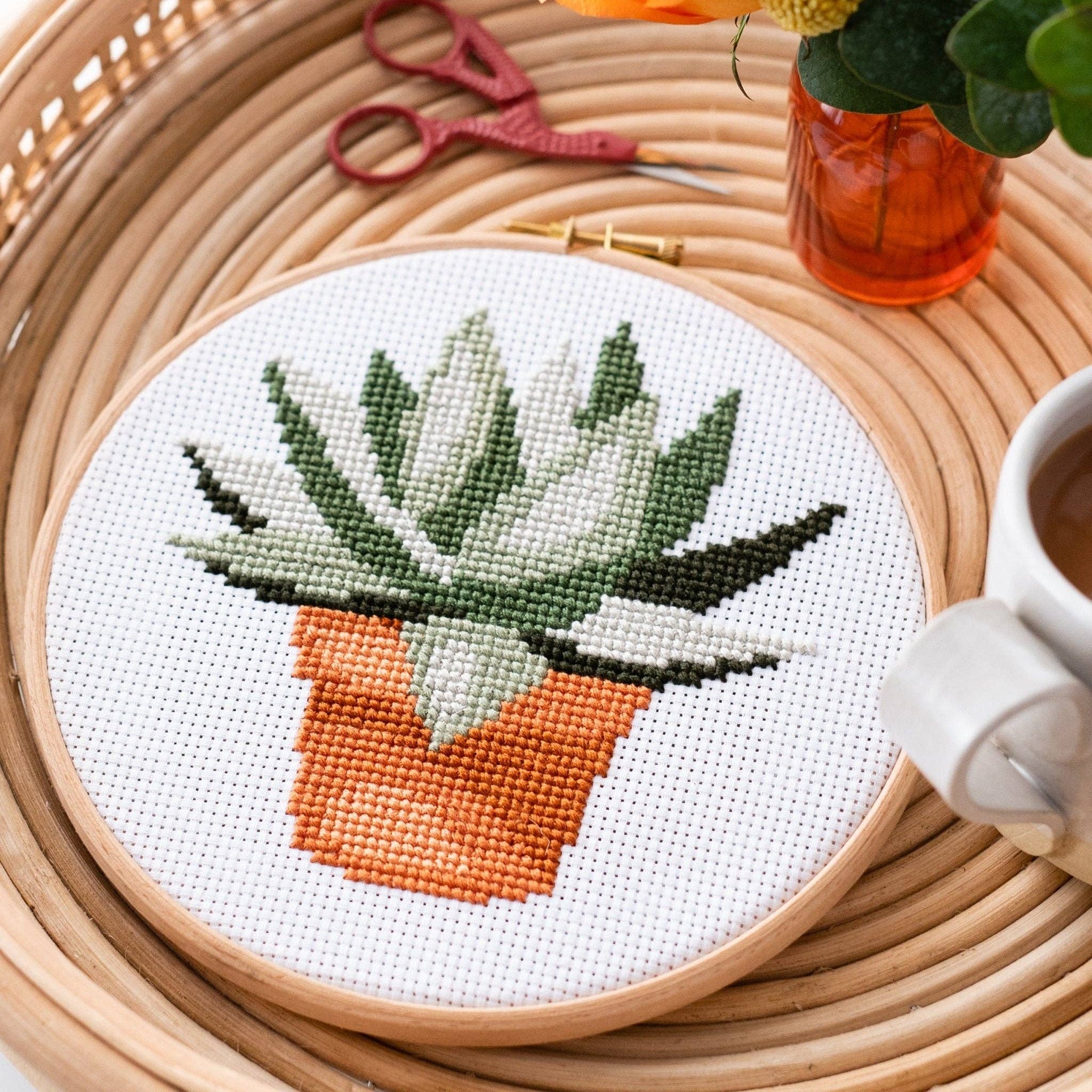 Cross Stitch Kit - Terracotta Succulent Pot