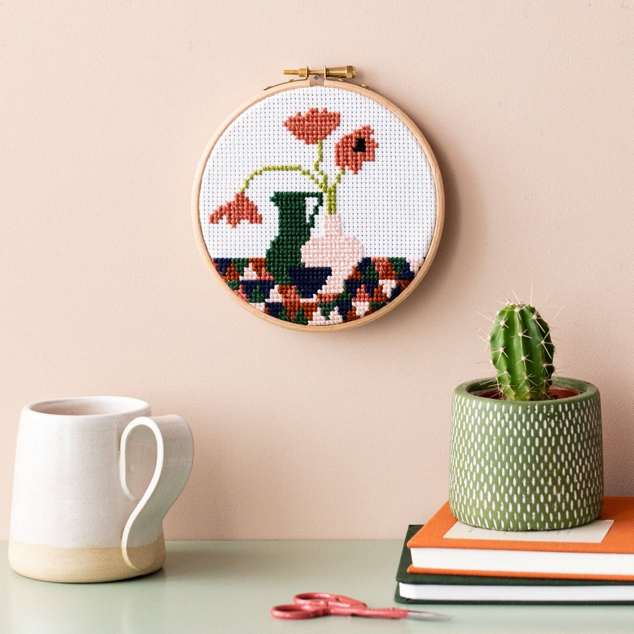 Cross Stitch Kit - Geometric Poppies